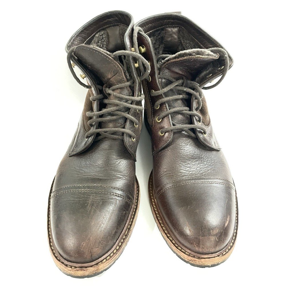Trask 30-2082 Men 9 M Brown Leather Shearling Lined Cap Toe Service Boots Union